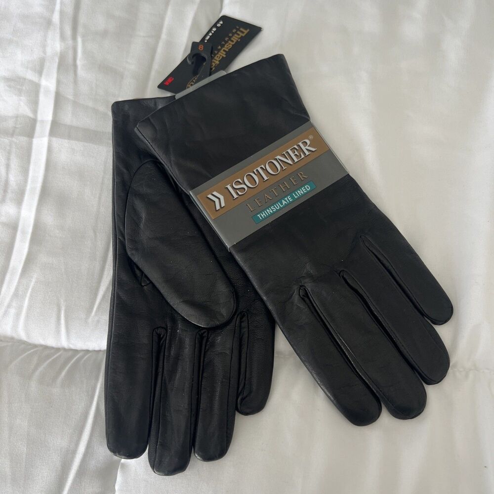 Women’s winter Isotoner ultra thinsulated Lined Black Leather Gloves Size 8 NWT